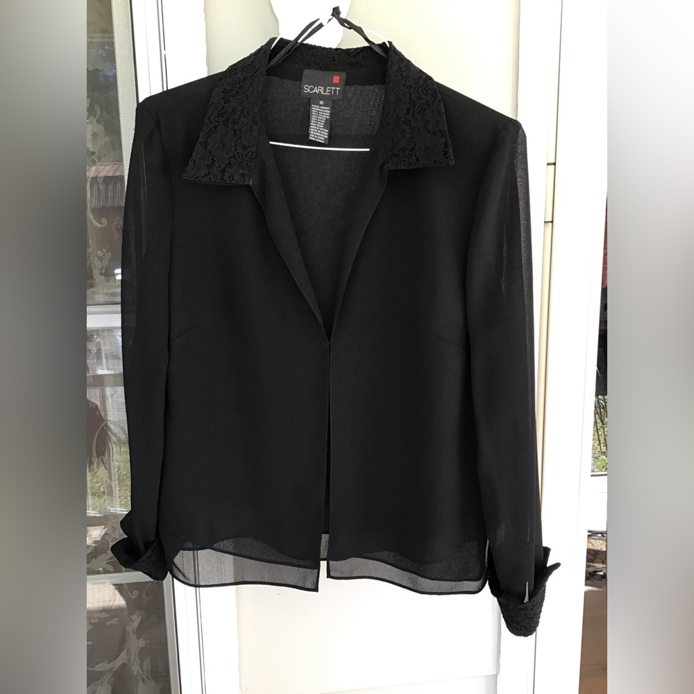 Scarlett black blouse size 10 lace cuffs lace collars women top dressy - Picture 3 of 10